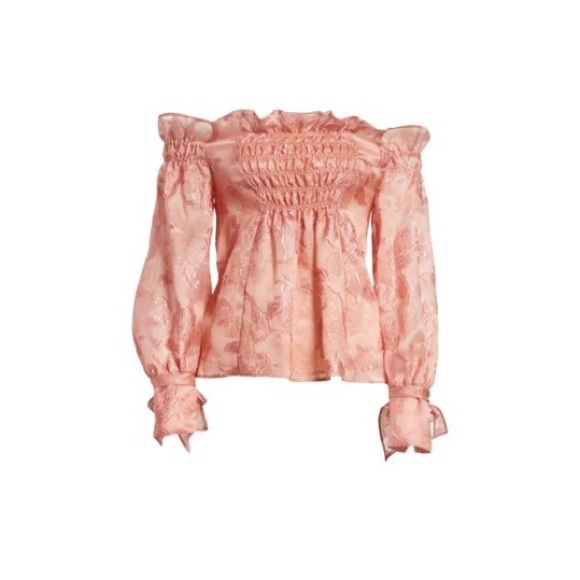 Off-the-Shoulder Metallic Floral Organza Blouse 2 - Picture 4 of 8